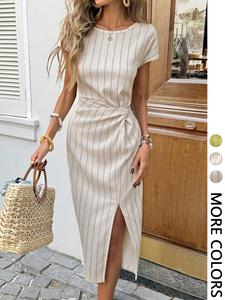 Elegant Striped Midi Dress, Casual Slim-Fit Dress for Women, Perfect for Birthday, Wedding Guest, Commute, Graduation, Womenswear
