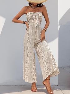 Women's All Over Print Jumpsuit, Chic Casual Sleeveless Wide Leg Jumpsuit for Summer, Women's Clothes for Daily Wear