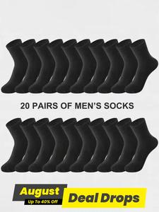 Men's Solid Fitted Crew Socks, Casual Breathable Socks for Daily Wear, Multi-pack Mid Calf Socks for Men, Menswear
