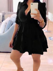 Women's Plain Button Front Ruffle Trim Shirt Dress, Casual Long Sleeve Collared Short Dress for Summer, Ladies Clothes for Daily Wear