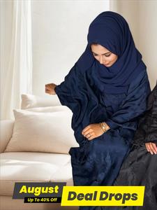 Women's Floral Jacquard Arabian Dress, Modest Round Neck Long Sleeve Abaya Dress for Daily Wear, Ladies Islamic Clothing for All Seasons, Abaya Hijab Set, Abayas For Eid