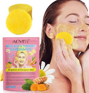 ALIVER Kojic Acid & Turmeric Cleansing pads 40 Pcs Exfoliating Skin Care Pad , Deep Cleansing Facial Skin Care Product For Woman & Men