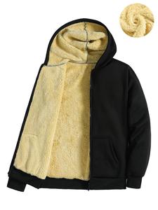 Men's Solid Pocket Zipper Fleece Jacket, Loose Casual Long Sleeve Hooded Outerwear for Fall & Winter, Men's Clothes for Daily Wear