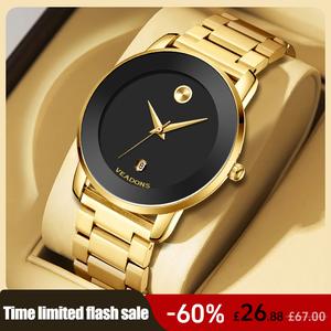 Veadons Quiet Luxury Unisex  Gold Stainless Steel Royal Blue Dial 30m Waterproof Date Display Elegant All-match Timepiece for Men & Women Perfect Gift for Anniversary with Metal Clasp Mens Fashion wrist  automatic watches