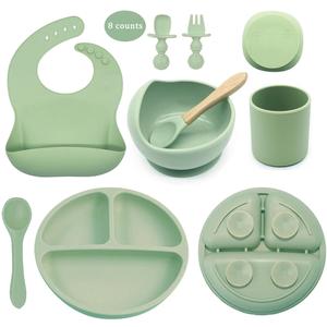 Durable Solid Color Silicone Baby Feeding Utensils, 8 Counts/set Soft Baby Spoon Fork & Bowl & Baby Bottles Set, Baby Stuff Baby Essentials Baby Items Newborn Baby Stuff, Drinking Feeding Supplies, Play Food Tableware