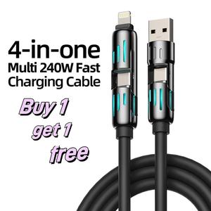 （Limited-time buy-one-get-one-free offer. You'll get two items for the price of one.）4-in-1 multi-USB charging cable with USB A, C type, Lightning-MAX 240W fast charging and data syncing for iPhone 16/15, iPad Pro, Samsung and laptop