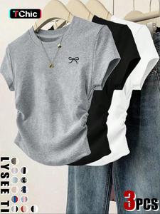 Women's Cat / Bow Print Tee, Casual Fashionable Top, Casual Short Sleeve Round Neck T-shirt for Daily Wear, Ladies Clothes for All Seasons