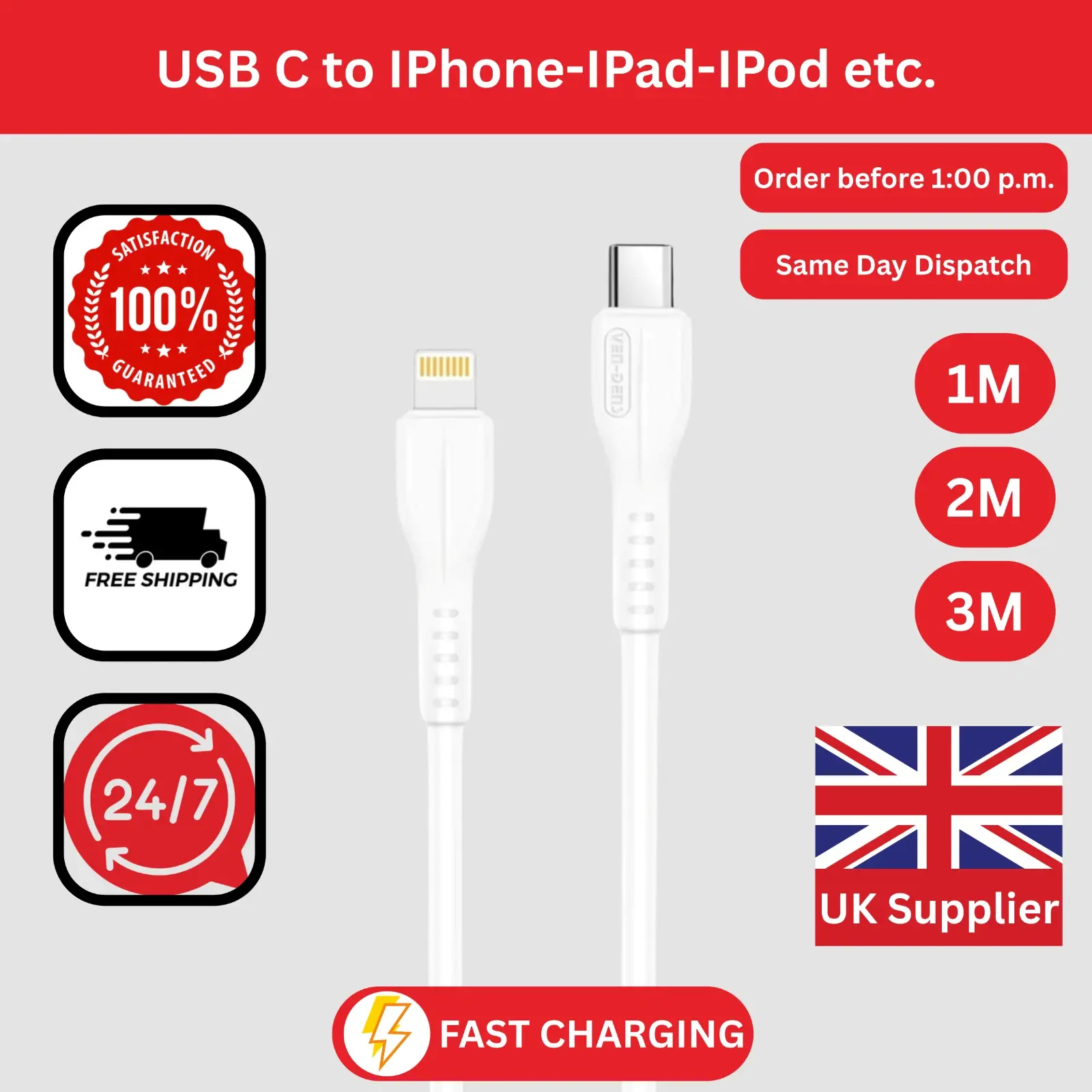 USB C to Lightning Cable iPhone Fast Charger Cable USB-C Charging Cord for iPhone 13/12/12 PRO Max/12 Mini/11/11PRO/XS/Max/XR/X/8/8Plus/iPad – 1M 2M 3M