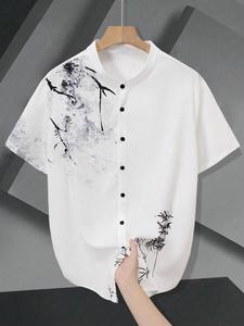 【Plus Size】 Men's Plants Print Curved Hem Short Sleeve Tee, Regular Fit Casual Fashion Comfy T-shirt for Summer, Men's Plus Size Clothes for Daily Wear, Top