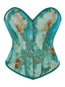 Women's All Over Print Bustier, Fashionable Floral Jacquard Fabric Corset with Bone, Tummy Control Shapewear for Daily Wear