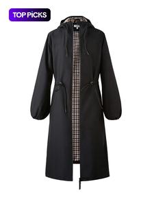 Women's Solid Color Zip Up Hooded Trench Coat, Casual Long Sleeve Outdoor Hiking Rain Coats, Lightweight Women's Tops for Spring, Womenswear