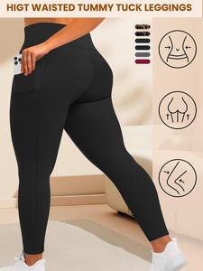 High Waist Plus Size Stretch Compression Leggings with Side Pockets, Ultra Soft and Opaque Fabric, Perfect for Running and Yoga, Available in Multiple Colors