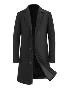 Men's Regular Fit Solid Lapel Collar Single Breasted Trench Coat Jackets, Work Office Jacket Long Sleeve Button Front Coat For Men, Fashion Cozy Comfy Men's Outerwear For Winter Menswear, Black