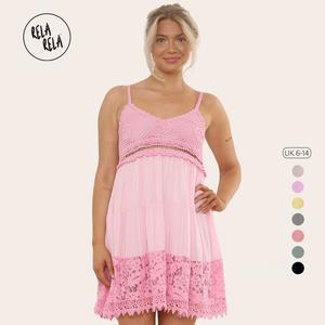 RELA RELA Strappy Crochet Detailed Skater Mini Dress UK 6-14 Womens Clothing Casual Elegant Summer Dress
