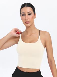 Sporty Women's Plain Criss Cross Sports Bra, Comfort and Durability Sports Crop Cami Top, Ladies Sportswear for Indoor Outdoor Wear, Gym Clothes