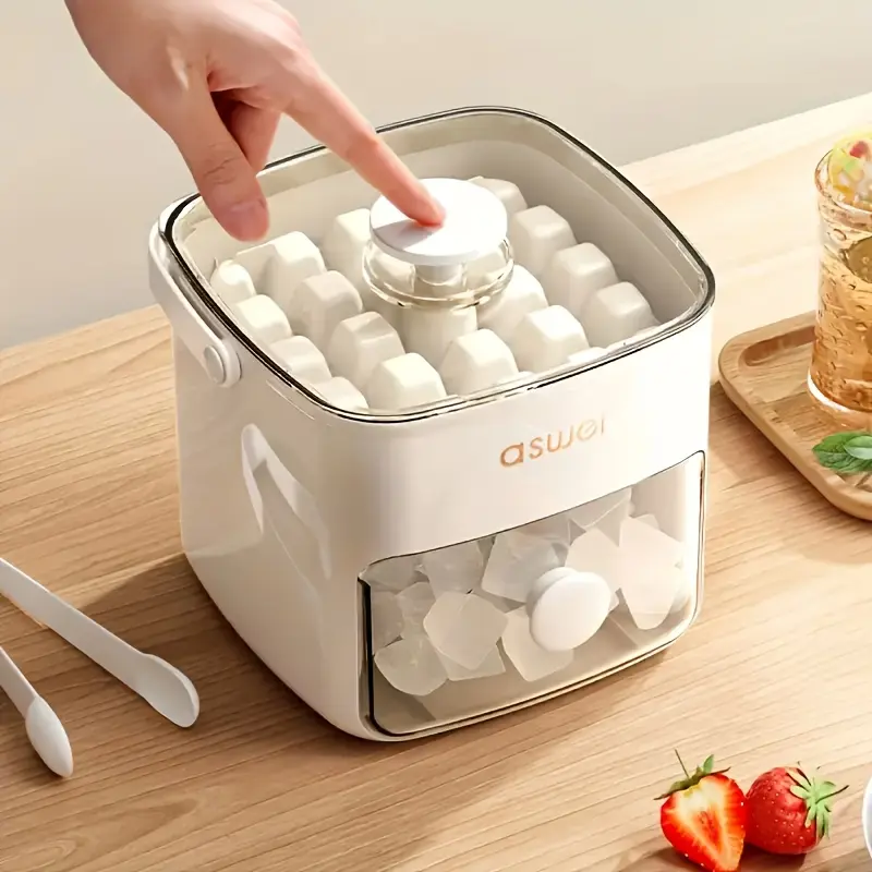 RAZZAQ MART SHOP 48-Cube Ice Maker with Easy-Press Lid - Double Layer Portable Design for Freezing & Storage - Includes Silicone Tray, PET Material, Ideal Kitchen Accessory, No Electricity Needed, 1-10L Capacity