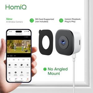 HomiQ AI Magnetic 2K 3MP Window Camera, supports 2.4GHz and 5GHz WiFi, home security camera with ColorVue AI full-color night vision, alarm, and human motion detection, 24/7 recording, easy installation, cloud storage and SD card support
