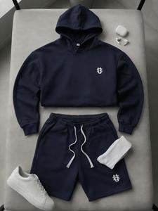 Men's 2 Piece Tracksuit, Casual Streetwear Style, Breathable Fabric, Drawstring Waist, Hooded Sweatshirt and Shorts, Daily Wear and Sports, Solid Tracksuit Set