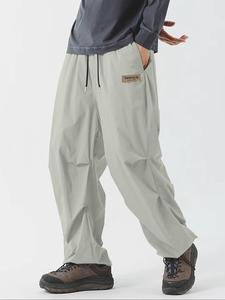 Men's Letter Print Zipper Pants, Loose Casual Comfy Straight Leg Trousers for Summer, Men's Bottoms for Daily Wear