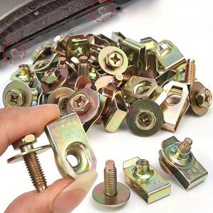 M6 Thread Bolt & U-shaped Nut Clip & Washer Kit, Durable Steel Fasteners for Car Maintenance & Furniture Upgrade, Hardware Accessories