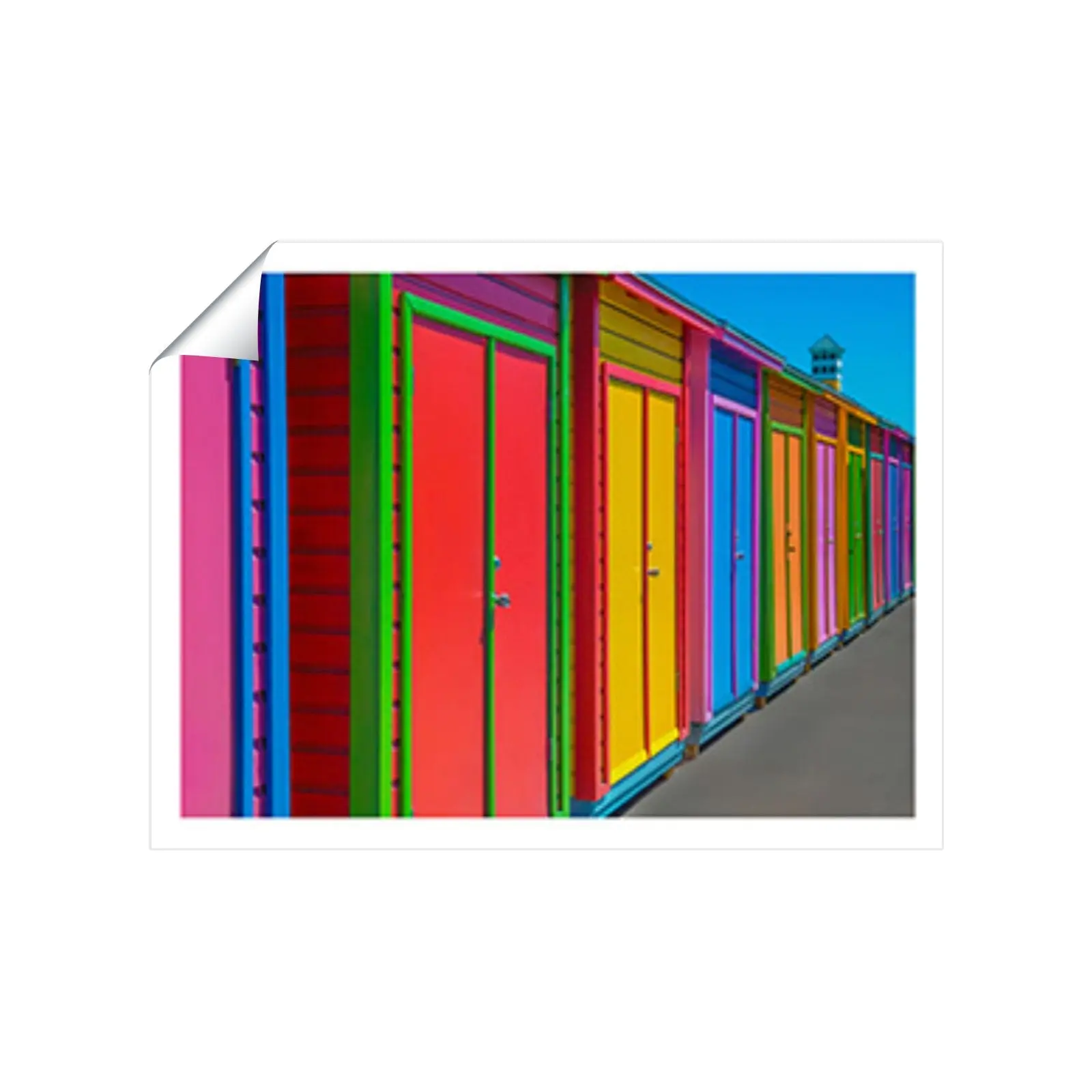 Coloured Beach Huts Sketch Art Prints