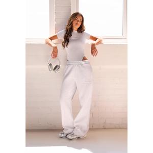 Kaiia Embossed Bubble Logo Wide Leg Joggers Light Grey Marl