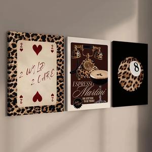 3 count wooden frame canvas, leopard print style Trendy play posters, vintage decor, Stylish bedroom Decor, Modern Art Home Decor, Living Room and hallway wall Decor, HD, waterproof, Art