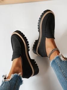 Women's Thick Sole Loafers, Slip-On Design, Casual Style, Height Increasing Comfort, Perfect for Commuting, Leisure Outings, Light Social Events