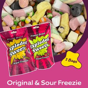 Freezie Bag - Original & Sour | Multibuy | Exploded Sweets | Freeze Dried Candy UK | Snack Bonbon Fruit Crunchy Candies Tangy Tongue