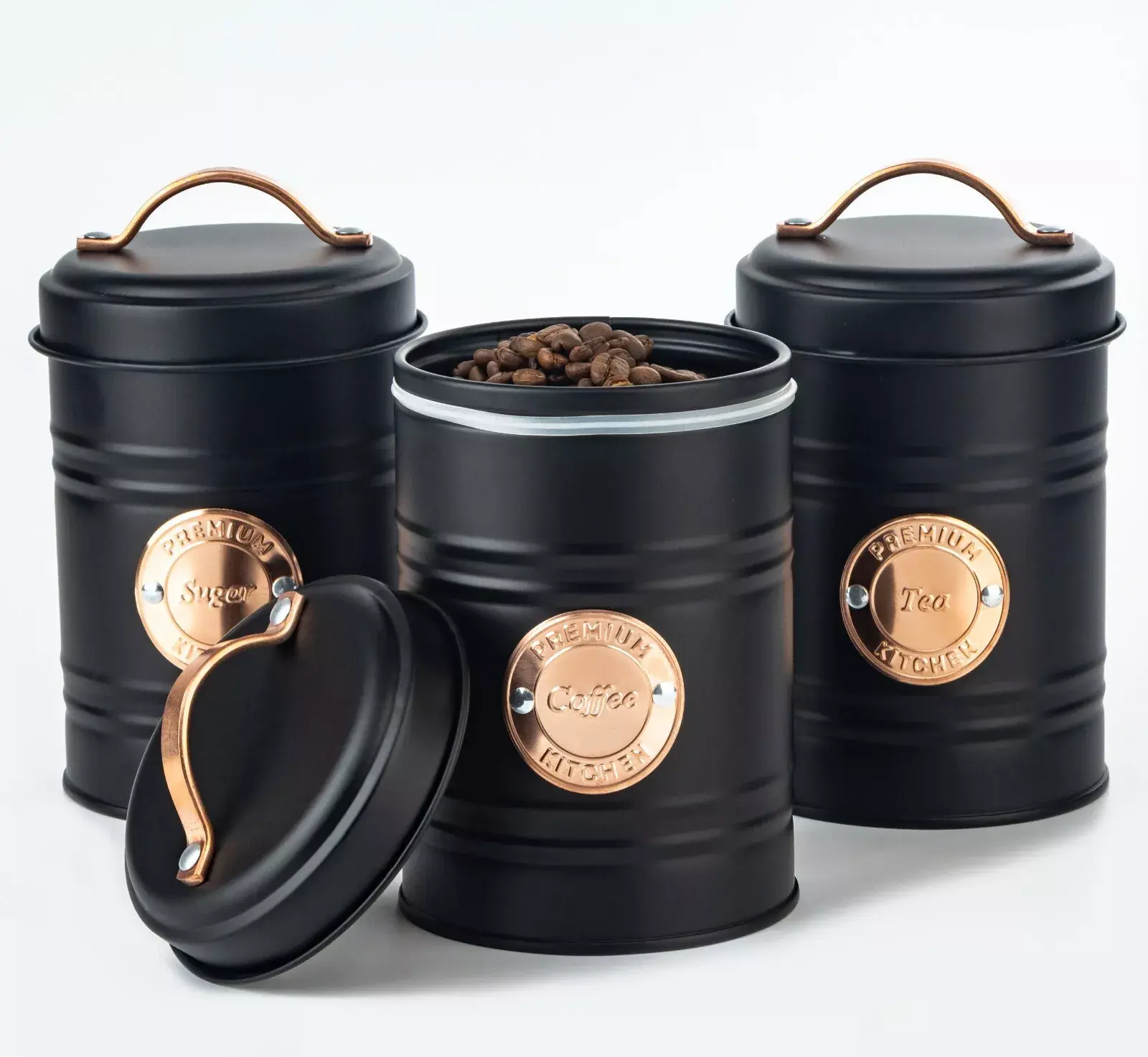 Tea Coffee Sugar Bread Biscuits Storage Jar Canister Set Containers Tins