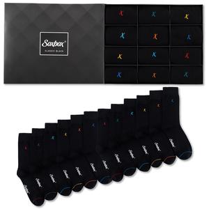 Mens Black Socks 6 and 12 Pairs Premium Organic Combed Cotton Breathable Multiway Stretch Reinforced Heel and Toe Embroidered Assorted Socks in Luxury Gift Box Perfect for Gifting