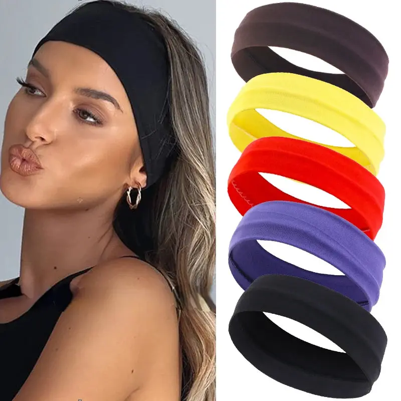 Stretchy Summer Sports Headbands – Solid Color Yoga & Fitness Bandanas for Women