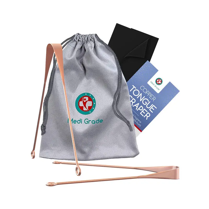 Medi Grade Copper Tongue Scraper 2pc - Tongue Cleaner Kit Oral Daily