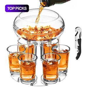 Shot Glass Dispenser, Shot Glass Dispenser with 6 Glasses & Bottle Opener, Drink Dispenser for Home Kitchen Party, Liquor Decanter Set, Drink Cocktail Kit, Home Bar Accessories