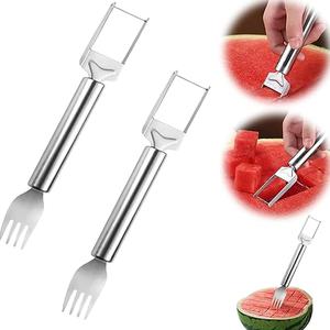[Buy One, Get One Free]2-in-1 Stainless steel double-headed watermelon cutting fork fruit fork multi-function watermelon pulp cutting fruit splitter home(Buy One Get One Free) Kitchen Utensils