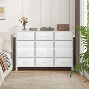 Glowlite 12 Drawers Chest of Drawers for Bedroom, Fabric Storage Drawer, Tall White Hallway Storage Unit