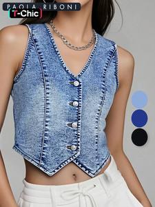 Women's Plain Denim Vest, Casual Sleeveless Vest for Summer, Ladies Clothes for Daily Wear