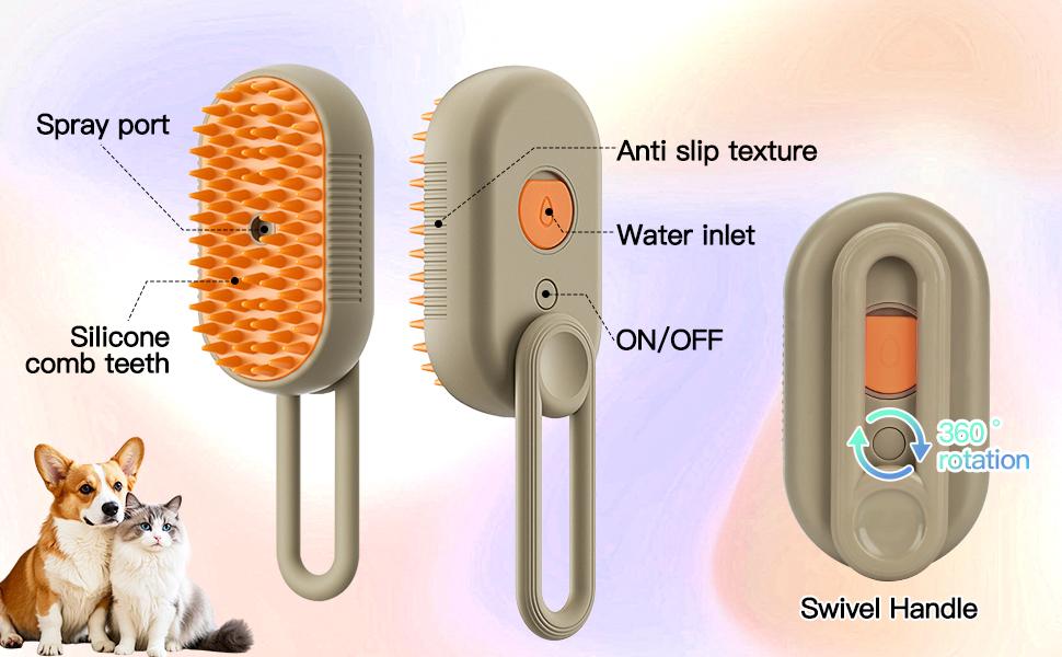 3 in 1 Pet Steam Brush, Pet Hair Removal Brush, Rechargeable Steam Brush, Dog & Cat Pet Hair Removal Comb, Self Cleaning Steam Pet Brush for Massage, Multifunctional Pet Grooming Brush, Black Dogs & Cats Accessories Slicker Tool Deshedding