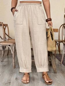 Plus Size Casual Elastic Waist Loose Fit Trousers, Breathable Lightweight Fabric, Y2K Clothes Summer Outfits, Trendy Vacation Daily Wear, Comfortable Relaxed Fit Work Casual Bottoms