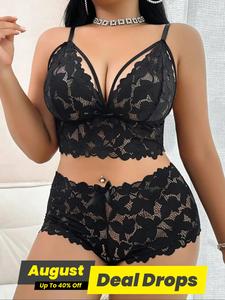 Plus Size Lingerie Set, Elegant Lace Bra and Panty Set for Comfort, Perfect Choice for Special Occasions