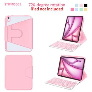 STWMOOCE 720 Rotation case for iPad Tablet PC Bluetooth Wireless Tablet Keyboard Leather Cases, Compatible with 10.2-inch iPad7/8/9th,10.9-inch iPad 10th Gen,10.9-inch iPad Air4/5th Gen,11/13-inch iPad Air(M2/3), 11-inch iPad Pro1/2/3/4th Gen,Pink Covers