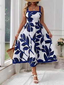 【Plus Size】 Floral Print Cami Dress, Casual Sleeveless Spaghetti Strap Dress for Daily Wear, Women's Plus Clothing for All Seasons, Bohemian Print Dresses