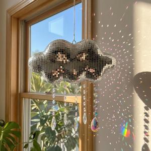 Cute Cloud Disco Catcher, Crystal Prism Rainbow Light Effect Window Decor, Wall Decor, Aesthetic Party Decoration, Silver Color