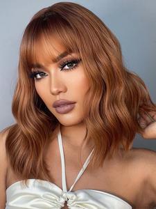 16 Inch Ombre Long Curly Wigs for Women, Summer Outfits 2024 Gorgeous Fluffy Wigs with Bangs, Synthetic Wigs for Party, Daily Use