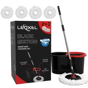 Leoxol Upgrade 360° Floor smart  Magic Spin Bucket Set with 4 Microfiber Absorbent Heads | 13 Liter Capacity, Adjustable Pole Cleaning Marble Wooden Tiled Surfaces 360 viral rotating spinning mops with Stainless Steel Pole handle red rotatable sturdy mop
