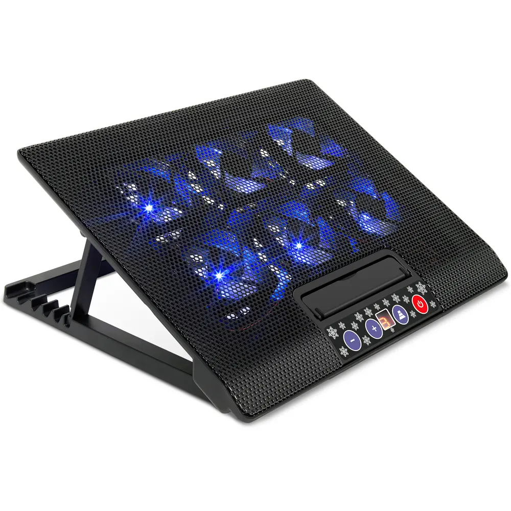 12-17 Inch Laptop Cooling Pad with 6 Quiet Fans, Blue LED Lights, Height Adjustment, Display Control & Dual USB Ports