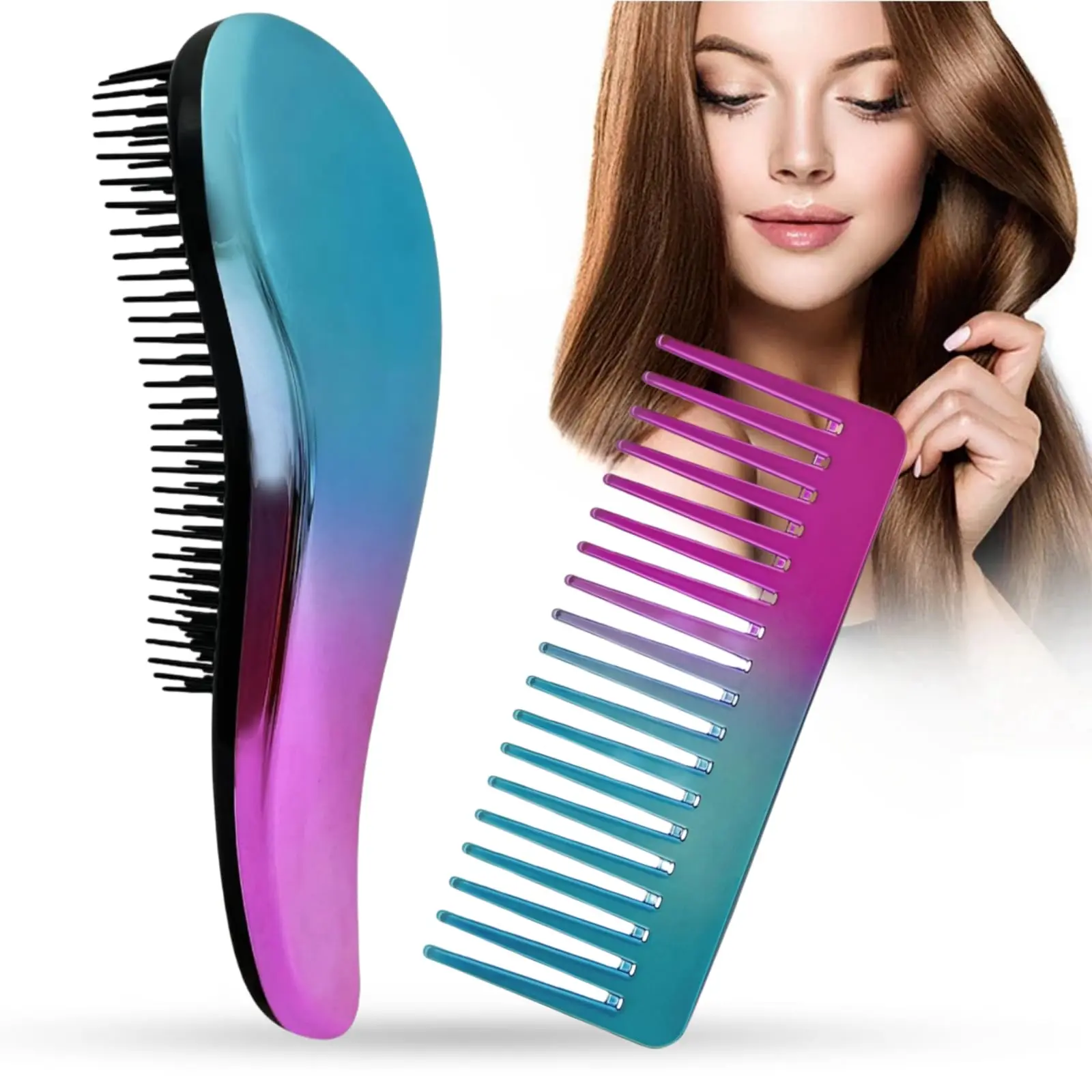 2 Pack Detangling Hair Brush & Comb - Wide Tooth Glide Through Tangled Hair - Best for Women, Girls, Men & Boys