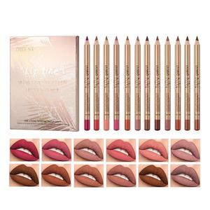 Lip Liner Set 12 Pieces, Lip Liner Kit, Velvet Glossy Lipstick Pens, Matte Gold Tube, Suitable for Full Lips, 3D Lip Sculpting
