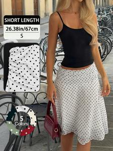 Elegant French Style Summer Polka Dot Skirt, Lightweight Drapey Waist Fold Hem, Irregular Half-Sleeve Design, Women's Fashion Dress, Casual Skirts