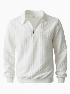 Men's Fall Winter Outfits Knitted Polo Neck Long Sleeve Sweatshirt for Daliy Wear, Old Money Zipper Half Button Design, Casual Versatile Trendy Simple Pullover，Essential for Man's Wardrobe.